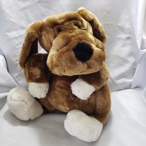 Dan Dee Brown And White Hound Dog Plush 14" Stuffed Animal Toy Scrunched Nose